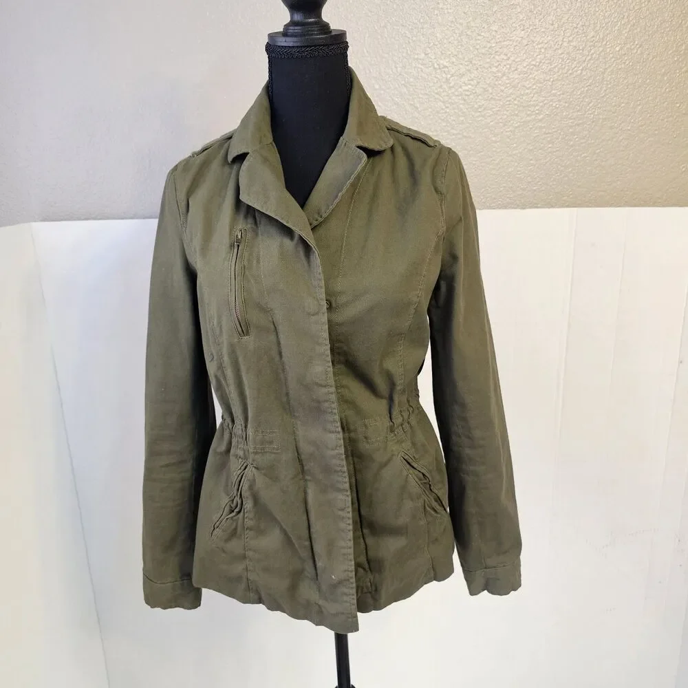 Womens Olive & Oak Olive Green 100% Cotton Utility  Jacket Sz Small  Zip O0265